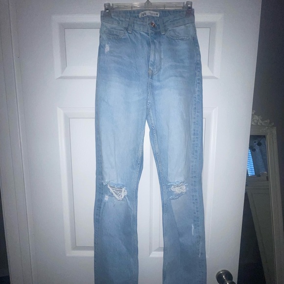zara jeans size 0 high waisted ripped straight leg - Picture 2 of 3